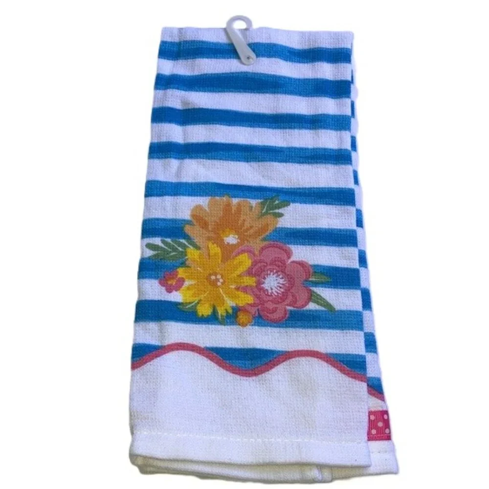 FLOWERS IN BLOOM Kitchen Towel NAUTICAL STRIPES FLOWERS NEW 14 x 24 inches